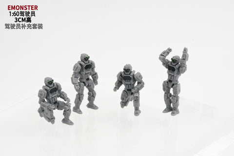 Emonster E.Monster 4 in 1 EX01G EX-01G Pilot Team for Diaclone / Emonster Power Suit Diaclone Upgrade Kit 1:60 Grey Version