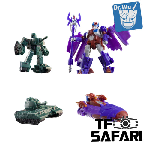 【Pre-Order】Dr.Wu & Mechanic Studio Extreme Warfare DW-E40G Green Tank (Gobots Treds) / DW-E42 Shi Fu (Alpha Trion) 2 in 1 set 4.5cm