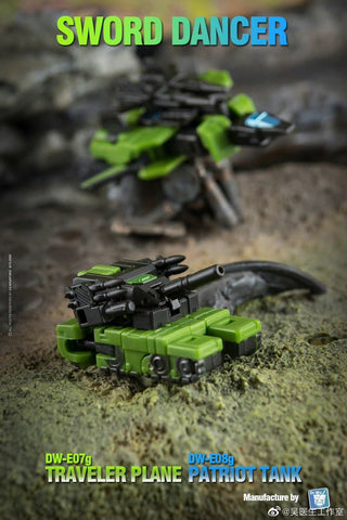 Dr.Wu Sword Dancer DW-E07B DW-E07G Traveler Plane DW-E08B DW-E08G Patriot Tank (G1 Slamdance 2 in 1 Mini-Cassette Warriors ) for WFC Kingdom / Legacy Blaster Dr Wu Upgrade Kit (Black & Green Version)