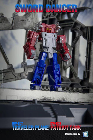 【Toy Color Version】Dr.Wu Sword Dancer DW-E07 DWE07 Traveler Plane DW-E08 DWE08 Patriot Tank (G1 Slamdance 2 in 1 Mini-Cassette Warriors ) for WFC Kingdom / Legacy Blaster Dr Wu Upgrade Kit