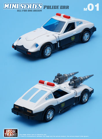 Irontrans Mini Series M01 Police Car (Prowl) / M02 Thunderbolt (Bluestreak) /M03 Smog (Smokescrean) 3 in 1 Legends Class 10cm / 4"