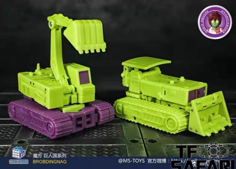 Magic Square MS Toys MS-B41 Excavator (Scavenger) & MS-B42 Bulldozer (Bonecrusher) Constructor Devastator Combiner Set B (2 in 1 set)10cm / 4"