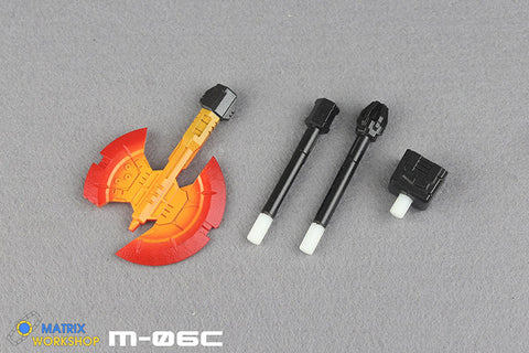 Matrix Workshop M06B M-06B ( Red, Nemisis Version ) M06C M-06C (Orange, Toon Version) WFC Siege Earthrise Optimus Prime（Voyage Grade）Energon Axe Weapon Set Upgrade Kit